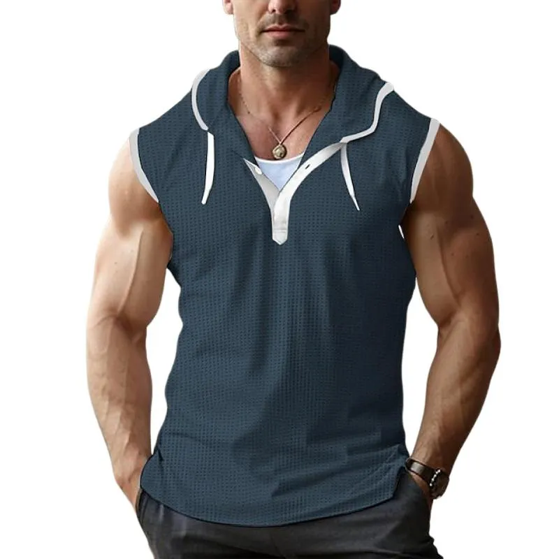 Men's Casual Waffle Hooded Contrast Slim Fit Tank Top 79840486M sold by Manly