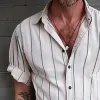 Men's Casual Striped Lapel Short Sleeve Shirt 65089700TO sold by Manly
