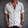 Men's Casual Striped Lapel Short Sleeve Shirt 65089700TO sold by Manly