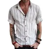 Men's Casual Striped Lapel Short Sleeve Shirt 65089700TO sold by Manly