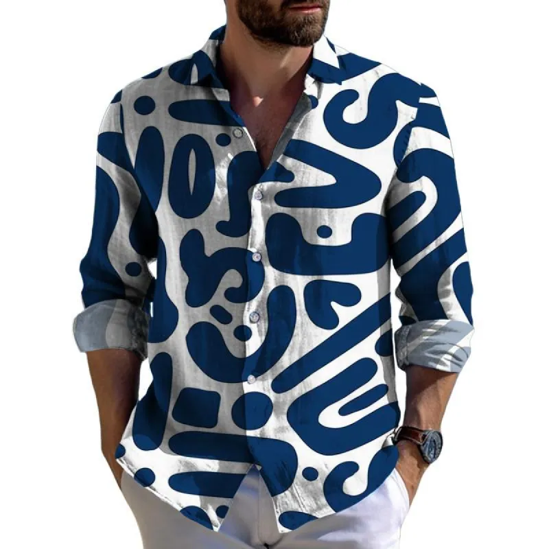 Men's Casual Letter Block Lapel Long Sleeve Shirt 85908942TO made by Manly