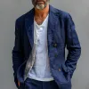 Men's Solid Cotton And Linen Notch Lapel Double Breasted Casual Blazer 53719048Z sold by Manly