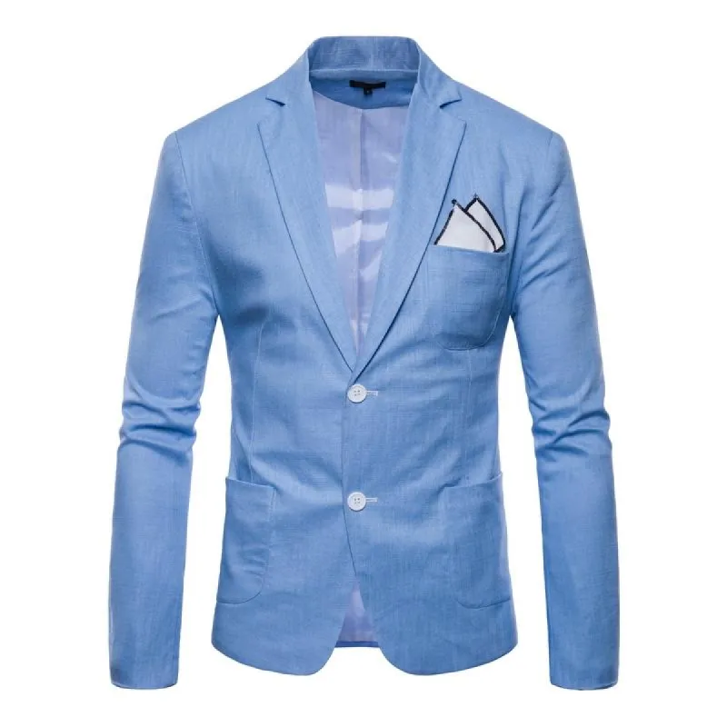 Men's Solid Color Cotton Linen Lapel Thin Blazer 28251847Y sold by Manly