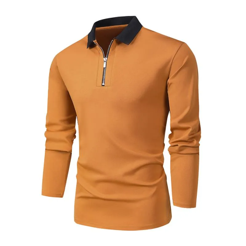 Men's Colorblock Lapel Long Sleeve Casual Polo Shirt 79922549Z sold by Manly