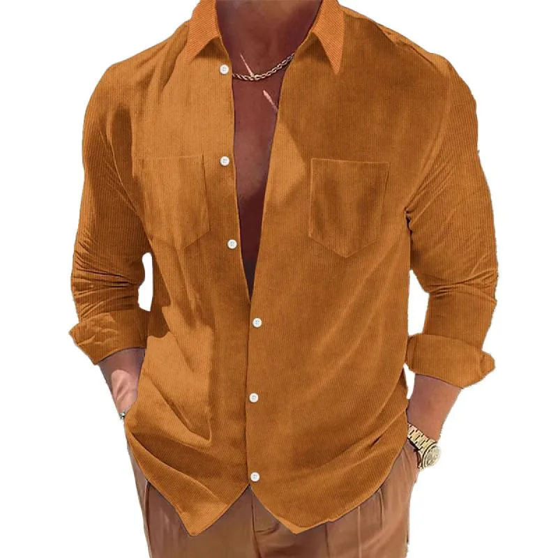 Men's Casual Corduroy Lapel Double Breast Pockets Long Sleeve Shirt 98041516Y sold by Manly