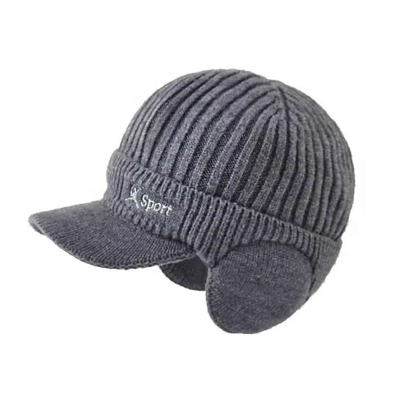 Men'S Solid Color Warm Ear Protection Knitted Cap 20835503Y sold by Manly