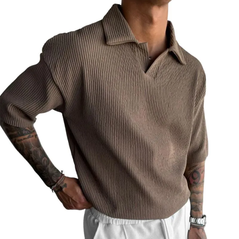 Men's Casual Retro Striped Lapel Short-sleeved T-shirt 51432831TO sold by Manly