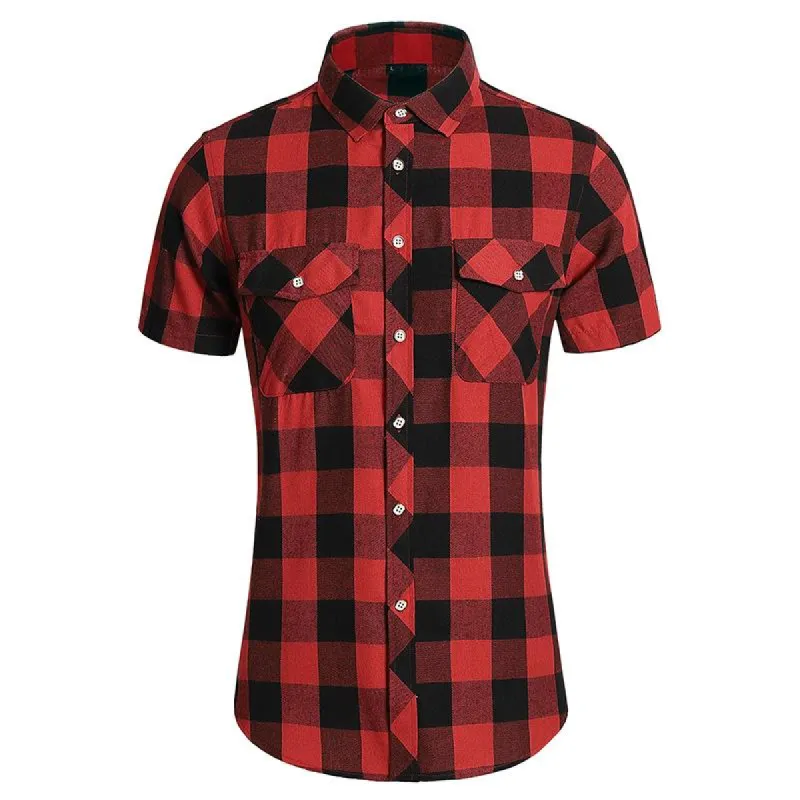 Men's Vintage Plaid Short Sleeve Lapel Shirt 15735967X sold by Manly