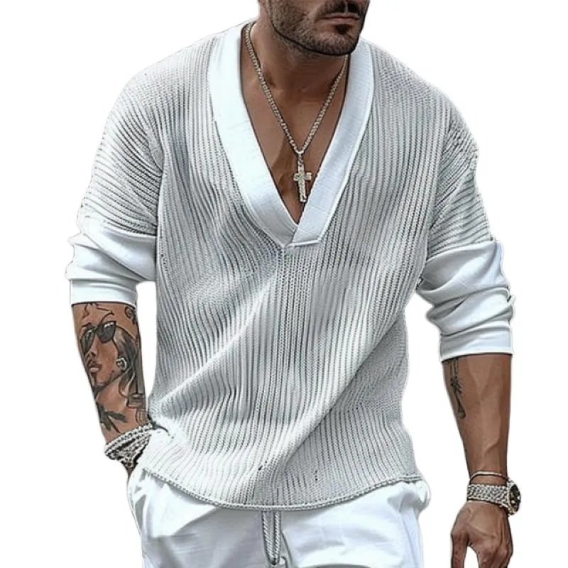 Men's Retro Street Stitching Long Sleeve T-Shirt 14097624TO sold by Manly