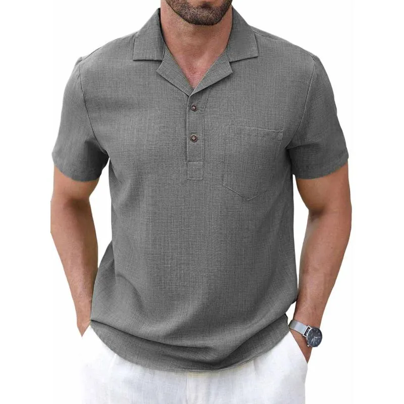Men's Casual Cotton Linen Lapel Slim Fit Short-sleeved Pullover Shirt 90591156M sold by Manly