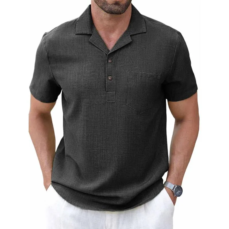 Men's Casual Cotton Linen Lapel Slim Fit Short-sleeved Pullover Shirt 90591156M sold by Manly product image thumbnail 4