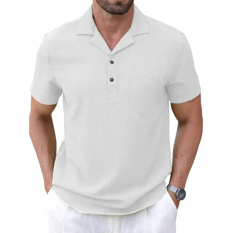 Men's Casual Cotton Linen Lapel Slim Fit Short-sleeved Pullover Shirt 90591156M sold by Manly product image thumbnail 3