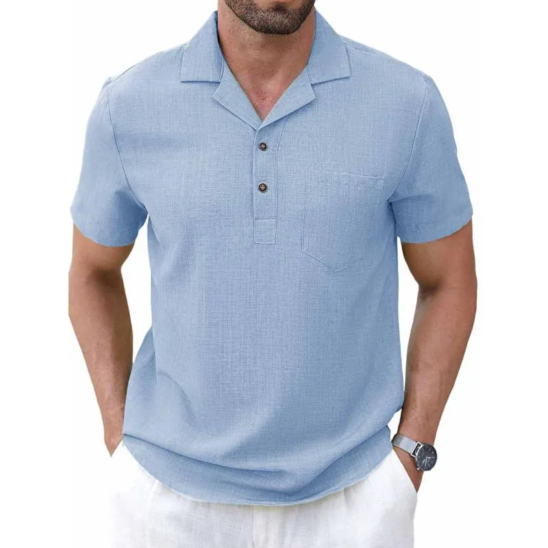 Men's Casual Cotton Linen Lapel Slim Fit Short-sleeved Pullover Shirt 90591156M sold by Manly product image thumbnail 2