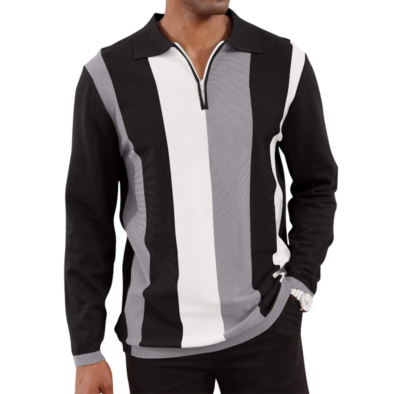 Men's Striped Lapel Long Sleeve Polo Shirt 60333407Z sold by Manly product image thumbnail 2