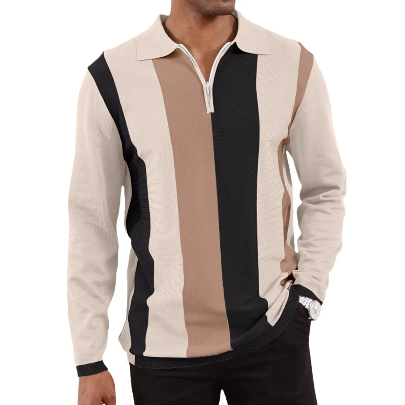 Men's Striped Lapel Long Sleeve Polo Shirt 60333407Z sold by Manly product image thumbnail 5