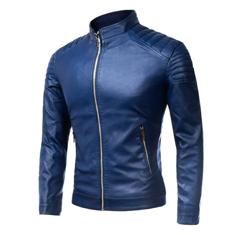 Men's Vintage Stand Collar Leather Biker Jacket 08410803M sold by Manly