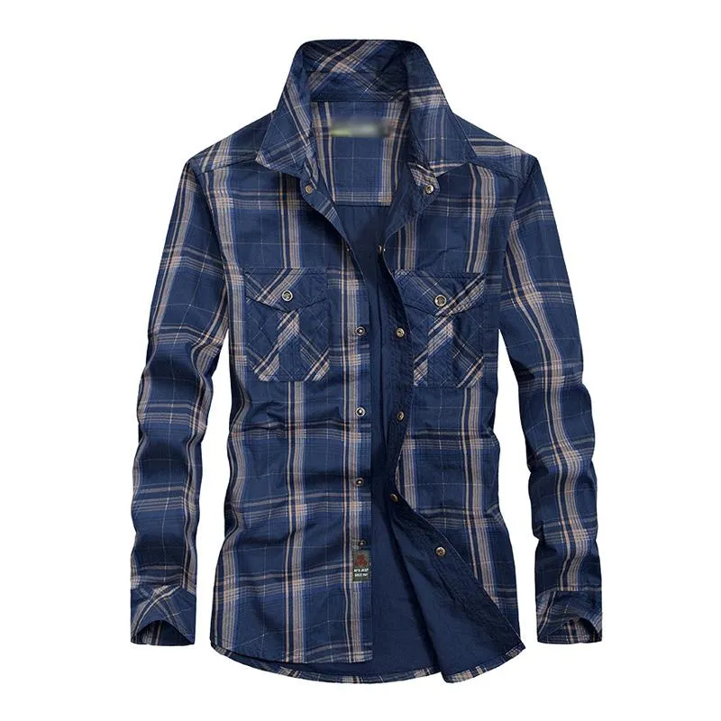 Men's Casual Plaid Loose Workwear Long-Sleeved Shirt 32450140M sold by Manly