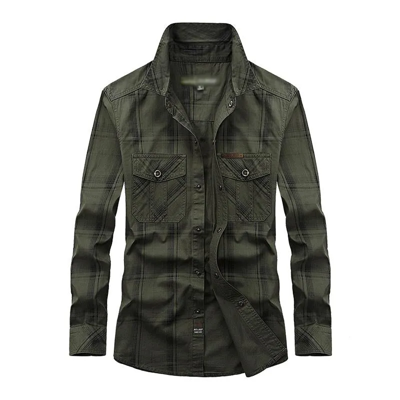 Men's Casual Plaid Loose Workwear Long-Sleeved Shirt 32450140M sold by Manly product image thumbnail 3