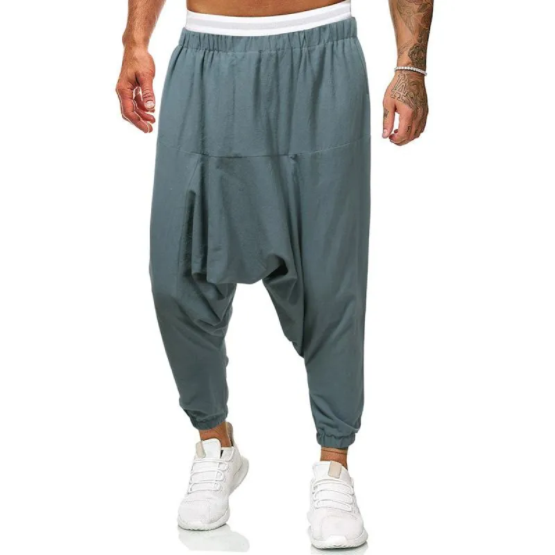 Men's Solid Cotton And Linen Loose Elastic Waist Harem Pants 66485150Z sold by Manly
