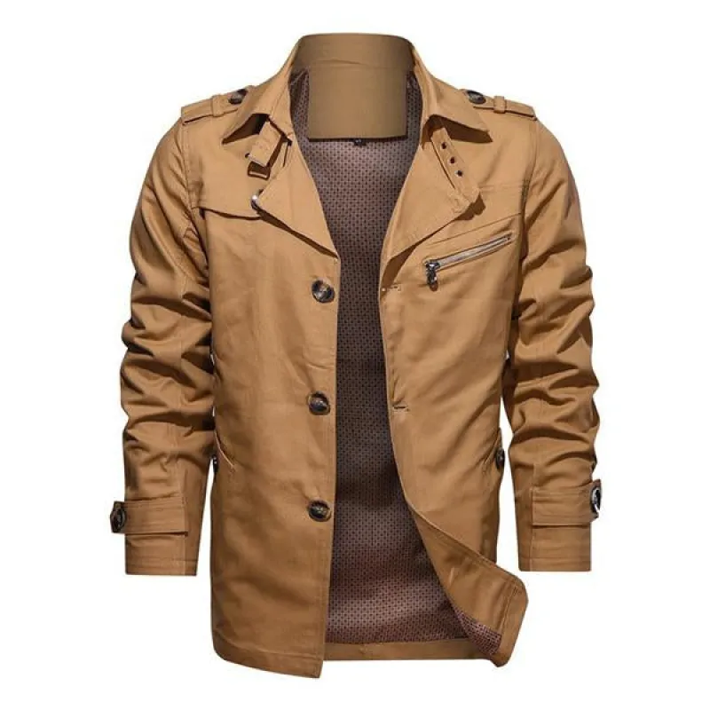 Men's Casual Cotton Lapel Mid Length Jacket 70010867M sold by Manly