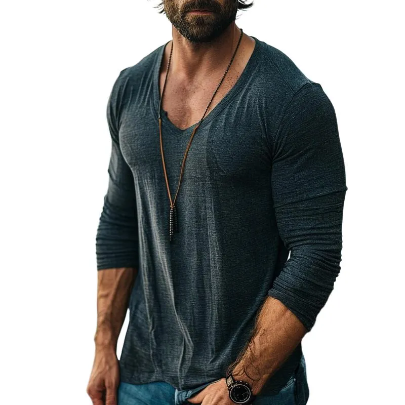 Men's Casual Cotton Blend V-Neck Slim Fit Long Sleeve T-Shirt 32066832M sold by Manly
