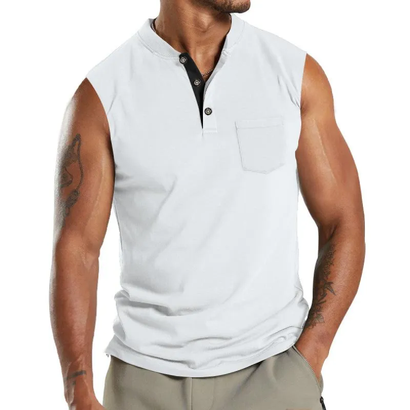 Men's Solid Color Henley Neck Sport Breathable Sleeveless Tank Top 11297990X sold by Manly