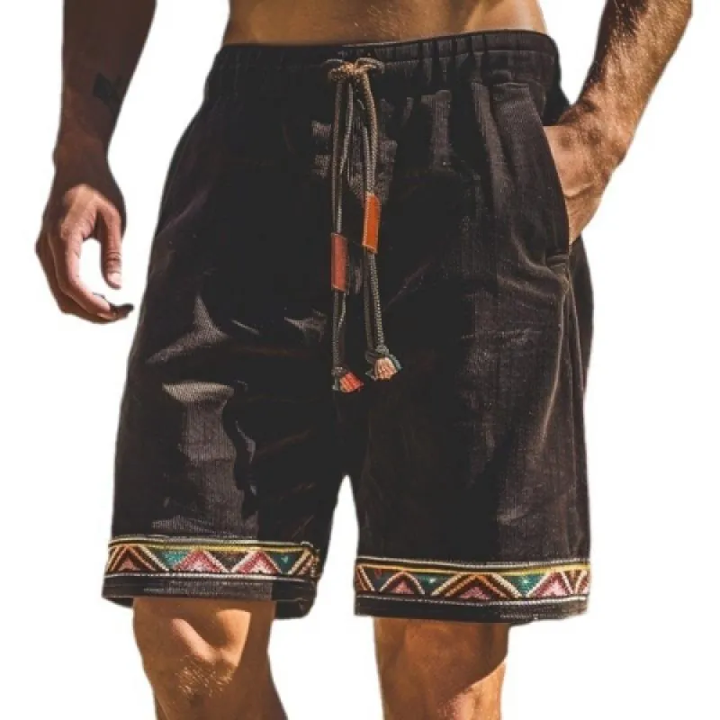 Men's Retro Ethnic Style Corduroy Elastic Waist Shorts 03952854M sold by Manly