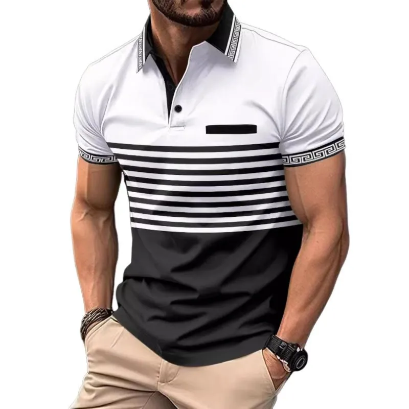 Men's Striped Color Block Print Short Sleeve Polo Shirt 32430337Y sold by Manly