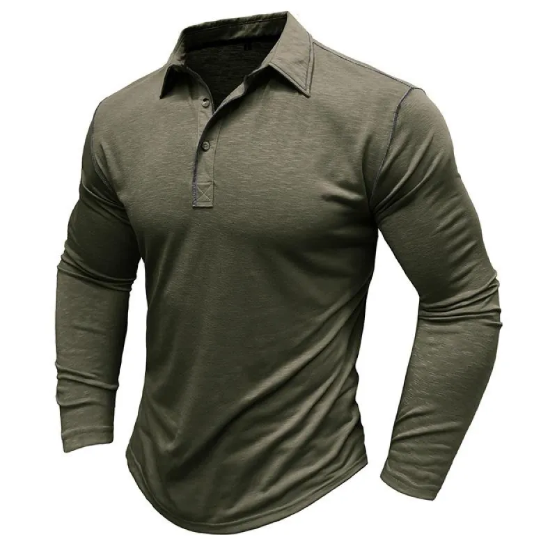 Men's Solid Color Long Sleeve Lapel Polo Shirt 28855071X sold by Manly