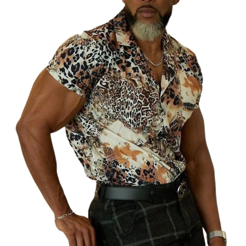 Men's Vintage Leopard Print Sexy Short Sleeve Shirt 60101905TO sold by Manly