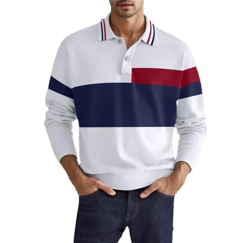 Men's Color Block Button Casual Lapel Polo Shirt 39325768X sold by Manly