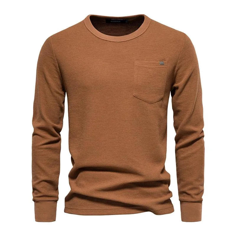Men's Casual High Quality Cotton Waffle Round Neck Long Sleeve T-Shirt 75481436M sold by Manly
