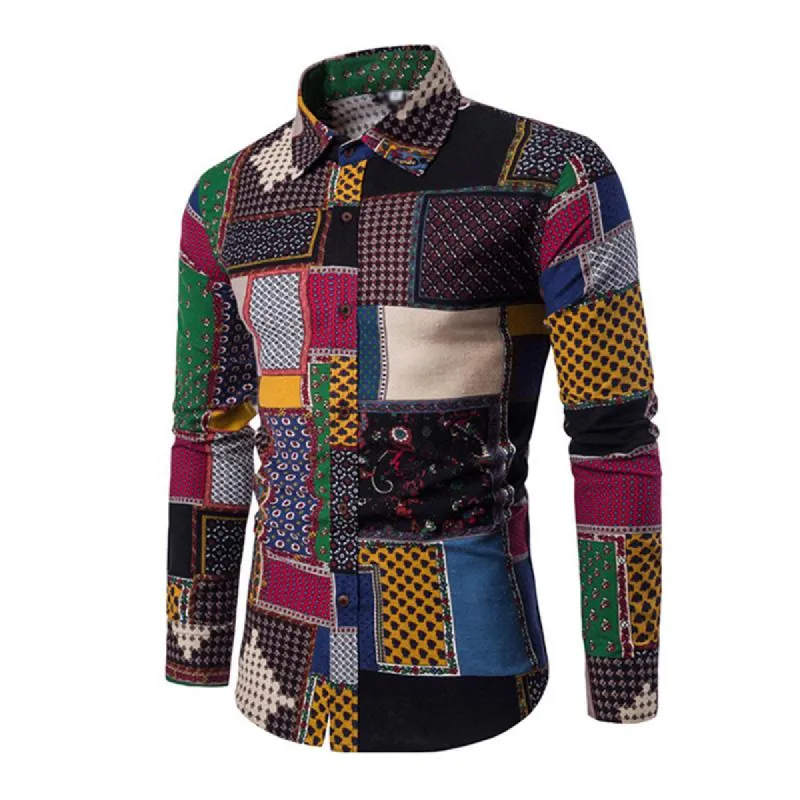 Men's Vintage Ethnic Printed Slim Long Sleeve Shirt 52004520M sold by Manly