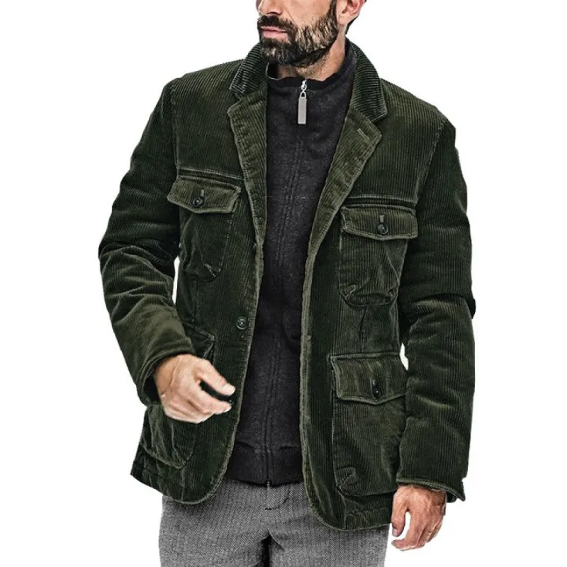 Men's Lapel Solid Color Multi-Pocket Jacket 06596075X sold by Manly