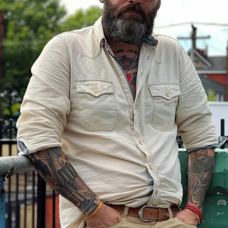 Men's Casual Solid Color Lapel Long Sleeve Shirt 03442096X sold by Manly product image thumbnail 2