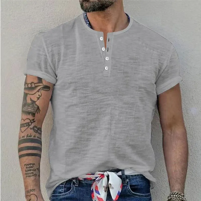 Men's Solid Henley Collar Short Sleeve T-shirt 78521757Z sold by Manly product image thumbnail 2