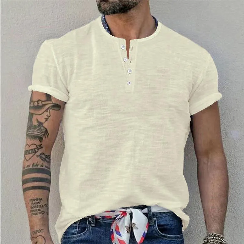 Men's Solid Henley Collar Short Sleeve T-shirt 78521757Z sold by Manly product image thumbnail 4