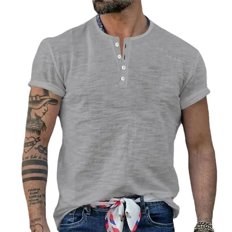Men's Solid Henley Collar Short Sleeve T-shirt 78521757Z sold by Manly