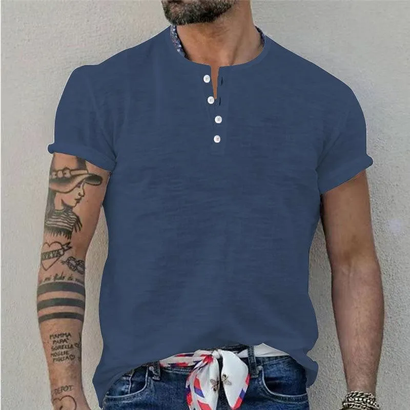 Men's Solid Henley Collar Short Sleeve T-shirt 78521757Z sold by Manly product image thumbnail 5