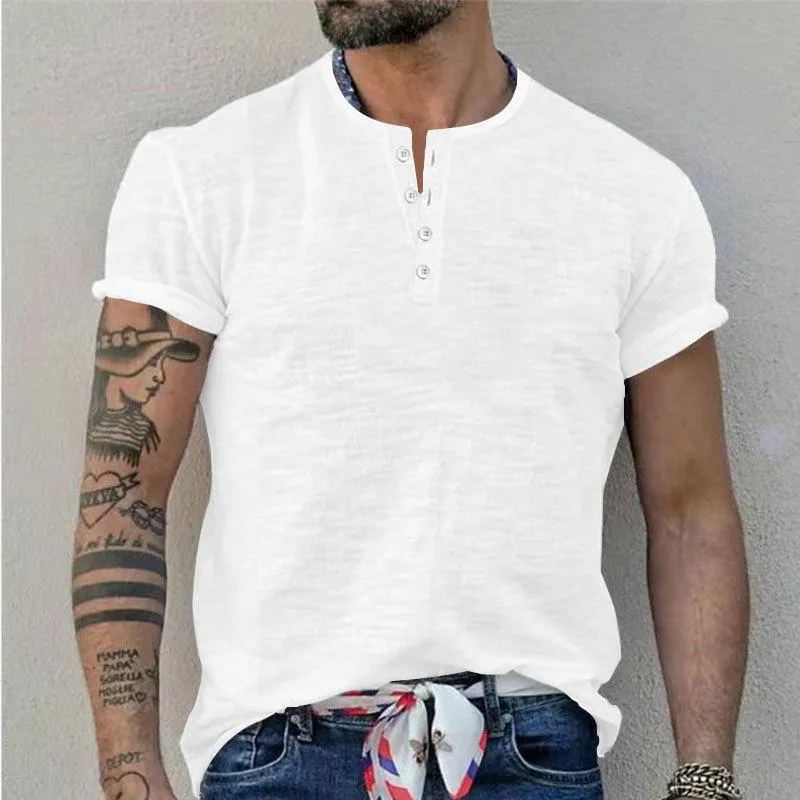 Men's Solid Henley Collar Short Sleeve T-shirt 78521757Z sold by Manly product image thumbnail 3