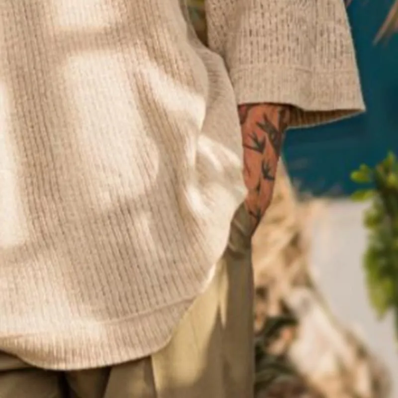 Men's Retro Casual Solid Color Round Neck Three-quarter Sleeve Sweater 97126818TO sold by Manly product image thumbnail 3