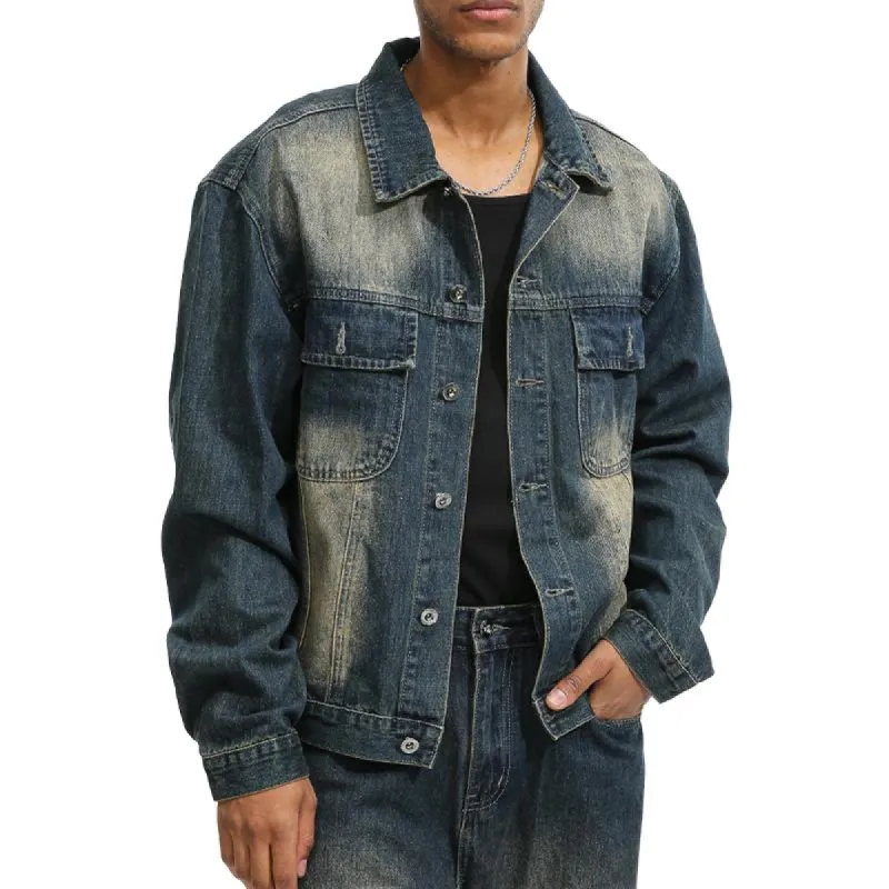 Men's Casual Lapel Loose Denim Jacket 53287567X sold by Manly