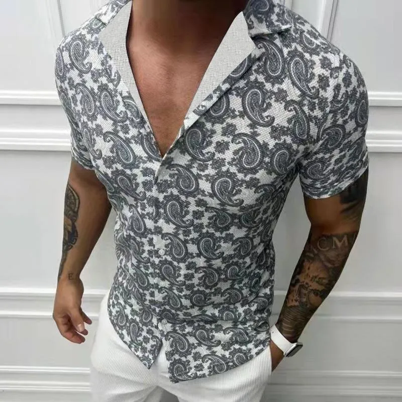 Men's Slim Fit Sexy Cashew Lapel Short Sleeve Shirt 43217916TO sold by Manly product image thumbnail 2