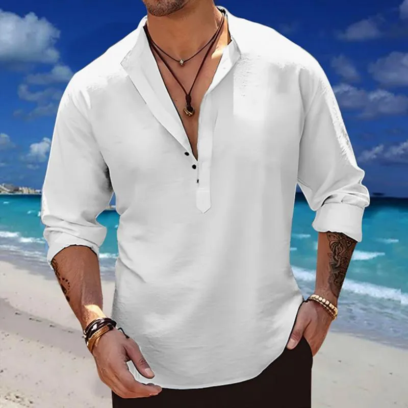 Men's Solid Linen Henley Collar Short Sleeve Casual Shirt 15967008Z sold by Manly product image thumbnail 2