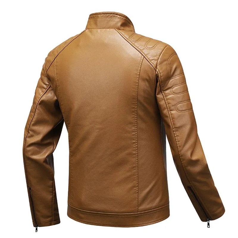 Men's Vintage Stand Collar Paneled Slim Fit Zipper Biker Jacket 73009698M sold by Manly product image thumbnail 4