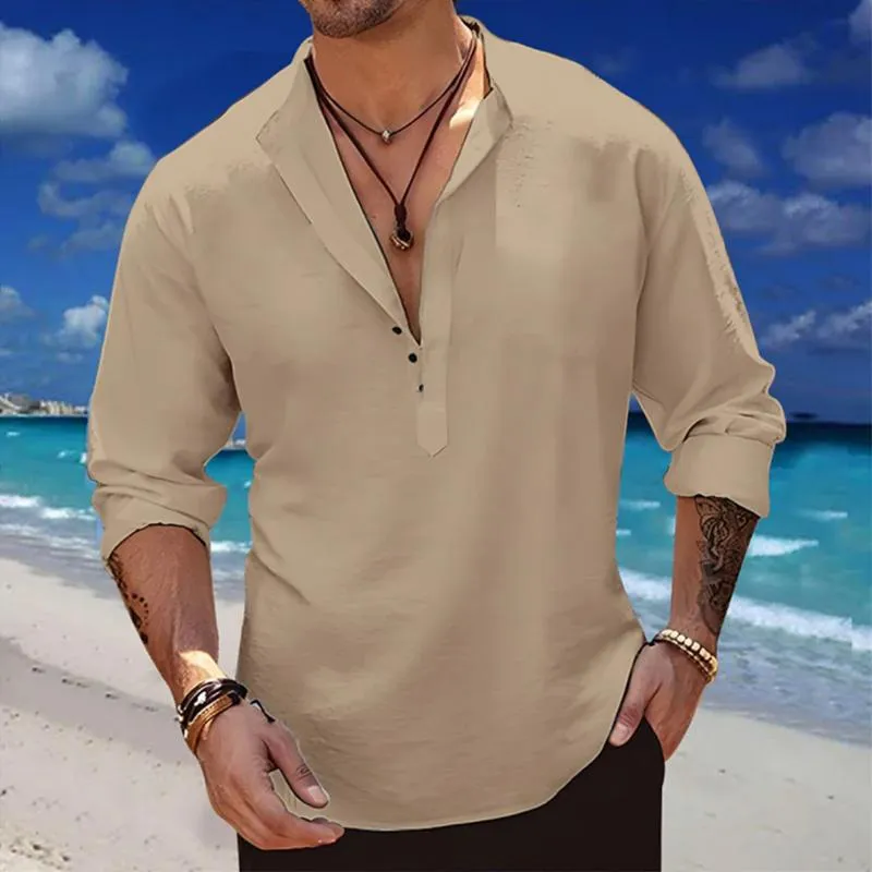 Men's Solid Linen Henley Collar Short Sleeve Casual Shirt 15967008Z sold by Manly product image thumbnail 4