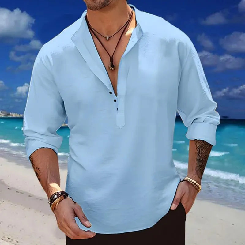 Men's Solid Linen Henley Collar Short Sleeve Casual Shirt 15967008Z sold by Manly product image thumbnail 3
