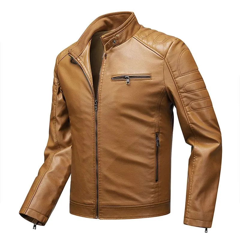 Men's Vintage Stand Collar Paneled Slim Fit Zipper Biker Jacket 73009698M sold by Manly product image thumbnail 3