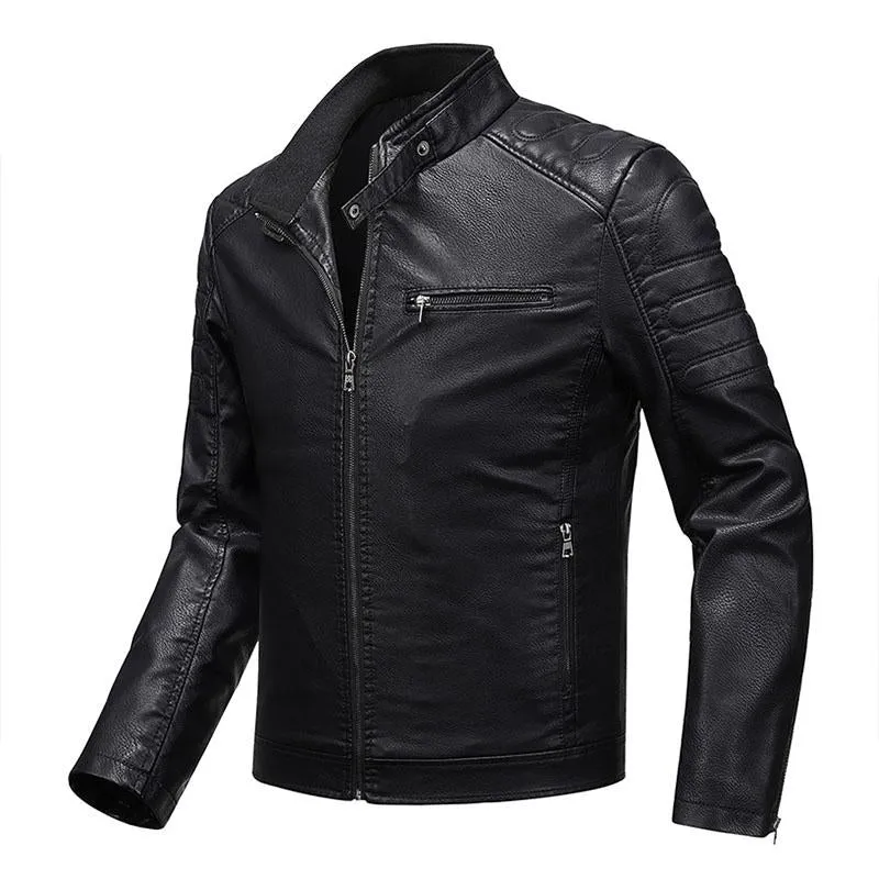 Men's Vintage Stand Collar Paneled Slim Fit Zipper Biker Jacket 73009698M sold by Manly