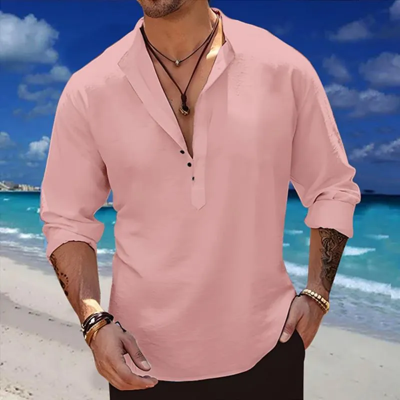 Men's Solid Linen Henley Collar Short Sleeve Casual Shirt 15967008Z sold by Manly product image thumbnail 5